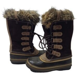 Sorel Womens 7 Brown Waterproof Winter Snow Boots Faux Fur Lined Lace Up
